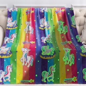 Glow in the dark Colorful Rainbow Unicorn Blanket